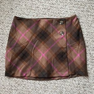 Brown and Pink Plaid Mini Skirt